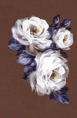 Romantic white rose bouquet on a brown background.