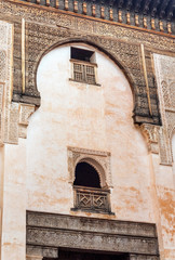 Interior of Al-Attarine Madrasa (Islamic Training Center), Fez, Morocco. Vertical.