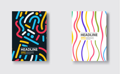 Covers with flat geometric pattern set. Cool colorful backgrounds.
