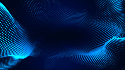 Obraz premium Kropka niebieska fala światła ekranu gradientu tekstury tła. Streszczenie technologia duże tło cyfrowe danych. Renderowanie 3d.