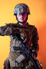 modern soldier against yellow background