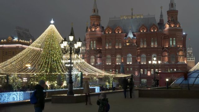 Moscow, Kremlin, Manezhnaya Square. New year and festive mood.