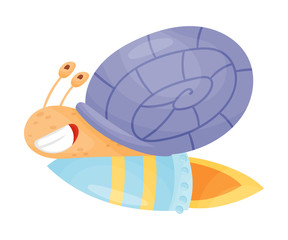 Flying Snail with Rocket Turbine Cartoon Vector Illustrated Character