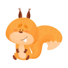 Cartoon Squirrel Animal Sitting with Happy Smile on Its Muzzle Vector Illustration