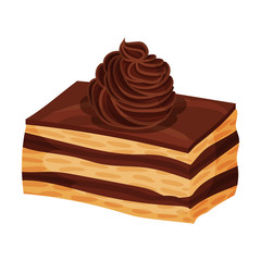 Sweet Cake Slice, Delicious Dessert with Chocolate Cream Vector Illustration
