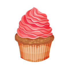Tasty Sweet Cupcake, Delicious Dessert with Pink Cream Vector Illustration