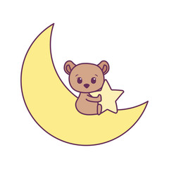 Cute bear cartoon and moon vector design