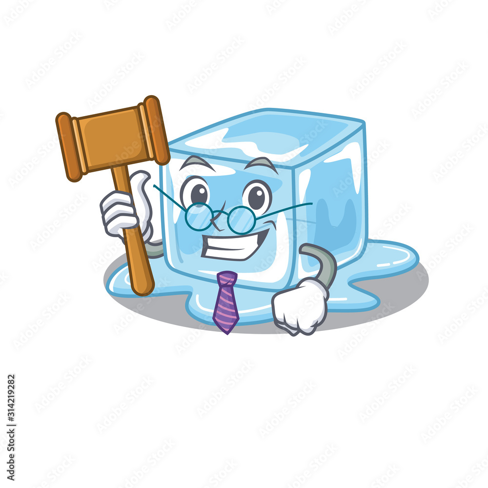 Sticker Smart Judge ice cube in mascot cartoon character style