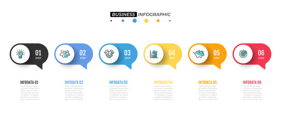 Vector infographic design template.  Timeline with 6 option. Can be used for workflow diagram, annual report, web design, business template for presentation.