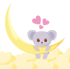 Cute koala cartoon with moon vector design