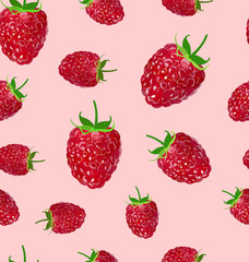 Raspberry  fruit on a white background seamless pattern  