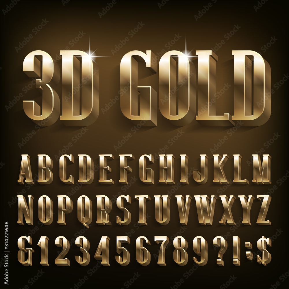 Fototapete 3d gold alphabet font. shiny golden letters, numbers and symbols. stock vector typescript for your d