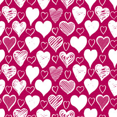 Hand drawn Valentine's day hearts seamless pattern. Stock vector endless background in red and white.