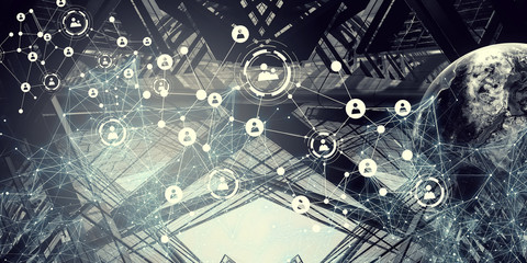 city scape and network connection concept