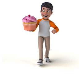 Fun 3D cartoon Asian teenager .
