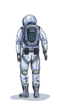 Astronaut In Space Suit, Back View, Full Color