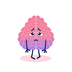Sad brain.Crying and tired.Sadness and depression. Negative emotion.Psychological problem.Flat vector illustration.Isolate on a white background