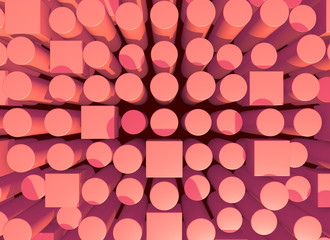 Abstract background with living coral colored pillars structure landscape. 3D illustration