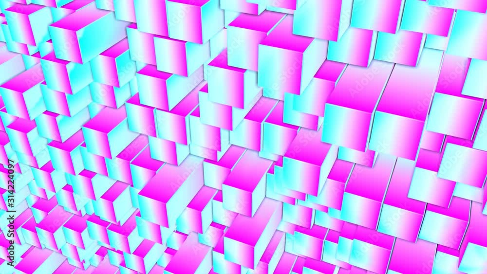Poster composition of slowly moving neon rectangles. abstract animated background. 3d render