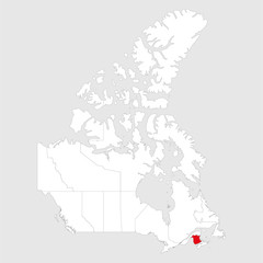 New brunswick highlighted on canada map. Gray background. Canadian political map.