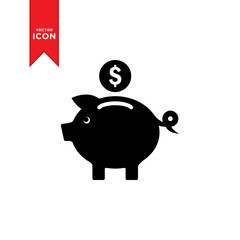 Piggy bank icon vector. Simple design on white background.