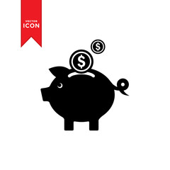 Piggy bank icon vector. Simple design on white background.