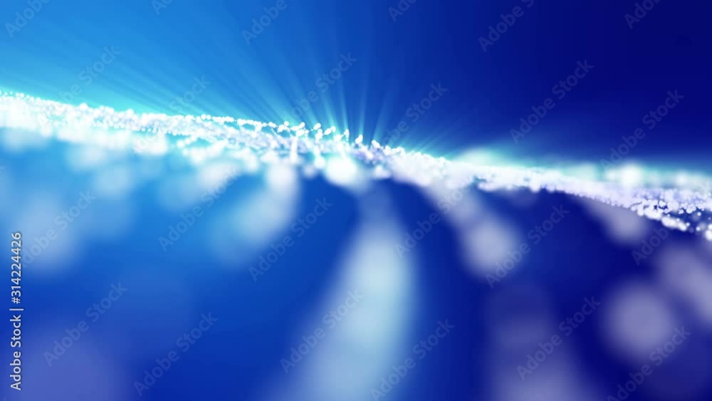 Aufkleber white luminous particles move slowly on a blue background. abstract animated background. 3d render