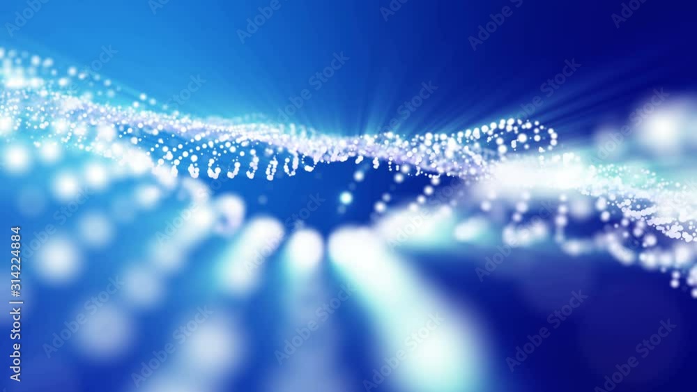 Aufkleber white luminous particles move slowly on a blue background. abstract animated background. 3d render