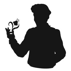 elegant man holds a flower in his hand, black silhouette