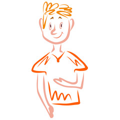 smiling boy holding something or offering something, empty hand