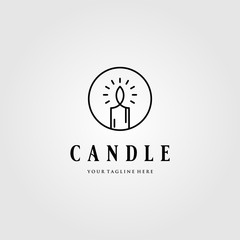 line art Candle Light Flame logo in circle vector emblem Design Illustration