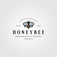 vintage bumblebee logo village farm vector illustration design - obrazy, fototapety, plakaty