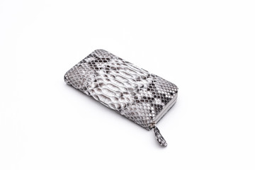 Fashion luxury snakeskin python wallet isolated on a white background.