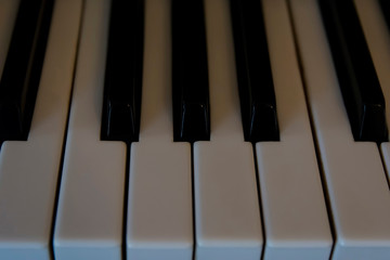 Naklejka premium black and white piano keys in low light