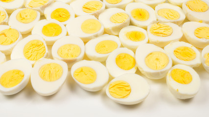 Half boiled eggs background.