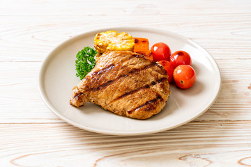 grilled and barbecue fillet pork steak with vegetable