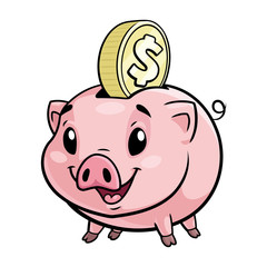 Cute piggy bank on a white background