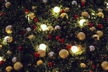 Fototapeta na wymiar closeup christmas tree decorate on new year