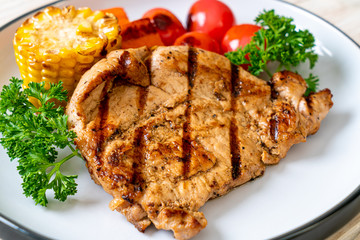 grilled and barbecue fillet pork steak with vegetable