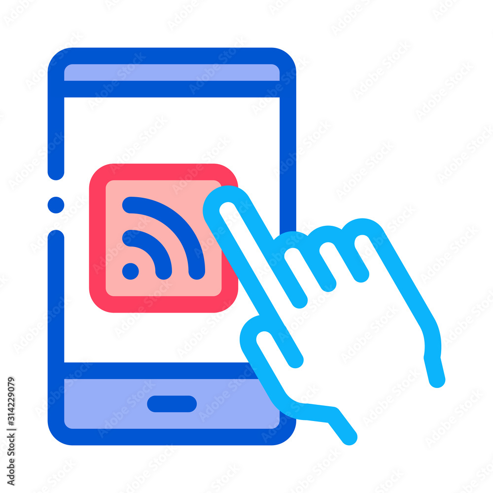 Aufkleber hand push wifi button icon vector. outline hand push wifi button sign. isolated contour symbol illus