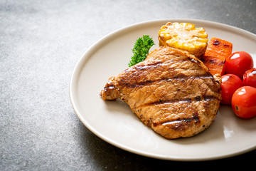 grilled and barbecue fillet pork steak with vegetable