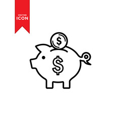 Piggy bank icon vector. Simple design on white background.