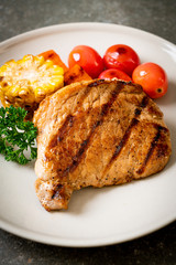 grilled and barbecue fillet pork steak with vegetable