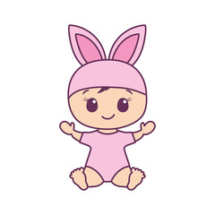 Cute baby boy with rabbit costume vector design