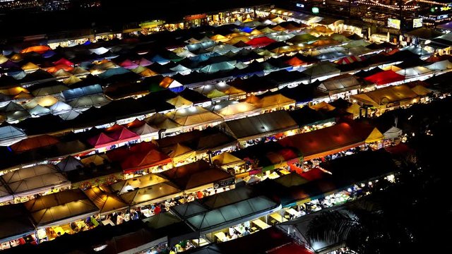 Train Night Market Ratchada (Talad Rot Fai) at night in Bangkok, Thailand