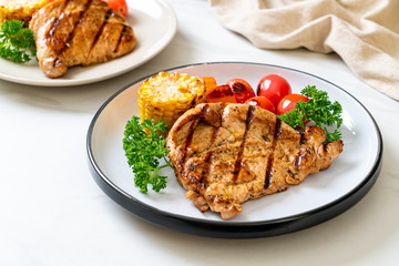 grilled and barbecue fillet pork steak with vegetable