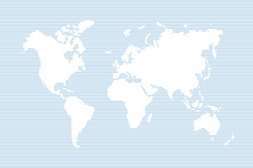 Abstract world map in horizontal lines. Vector cartography with blue stripes countries illustration