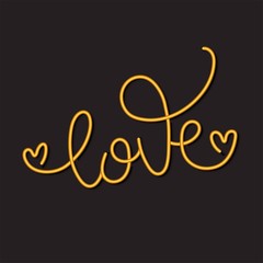 Love. Vector hand drawn calligraphy phrase on black background. Template for greeting card on Valentine's Day