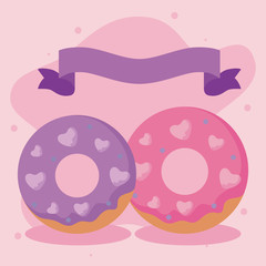 Donuts with hearts and ribbon vector design