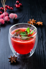 hot winter tea with raspberries